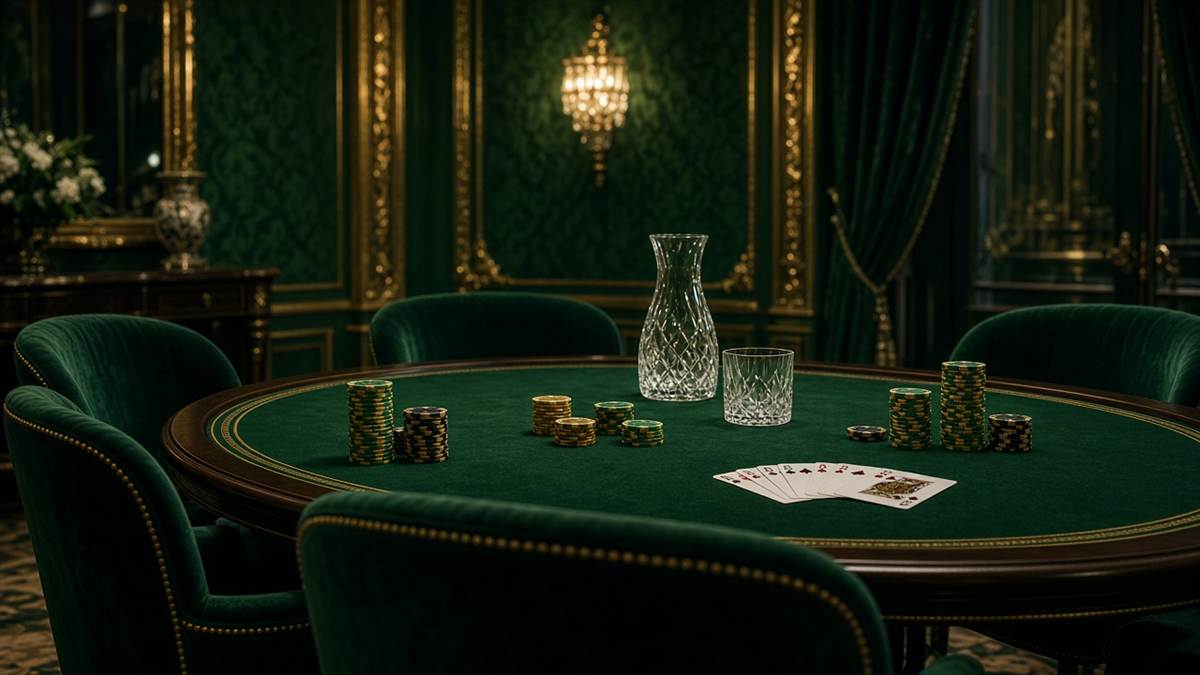 Cartes et jetons d'or sur une table de casino